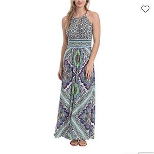 NWOT- London Style Sleeveless Diamond Maxi Dress in blue/white